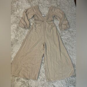 Petal & Pup oatmeal linen wide leg jumpsuit